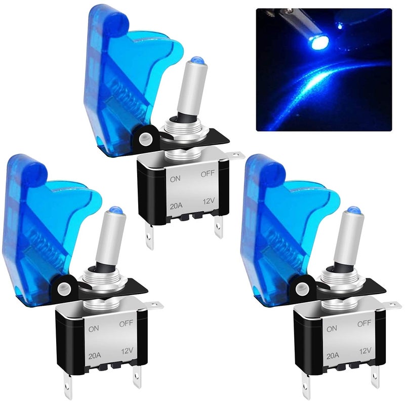 Twidec/3Pcs Rocker Toggle Switch 12V 20A Heavy Duty Racing Car Automotive Auto SPST ON/Off Toggle Switch Blue LED Light Illuminated 3Pin with Blue Waterproof Safety Cover ASW-07DBUBUMZ - Image 1
